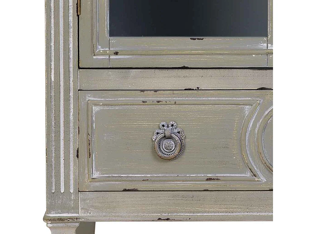 Vitrina de madera con un cajón gris 80x42x120h cm