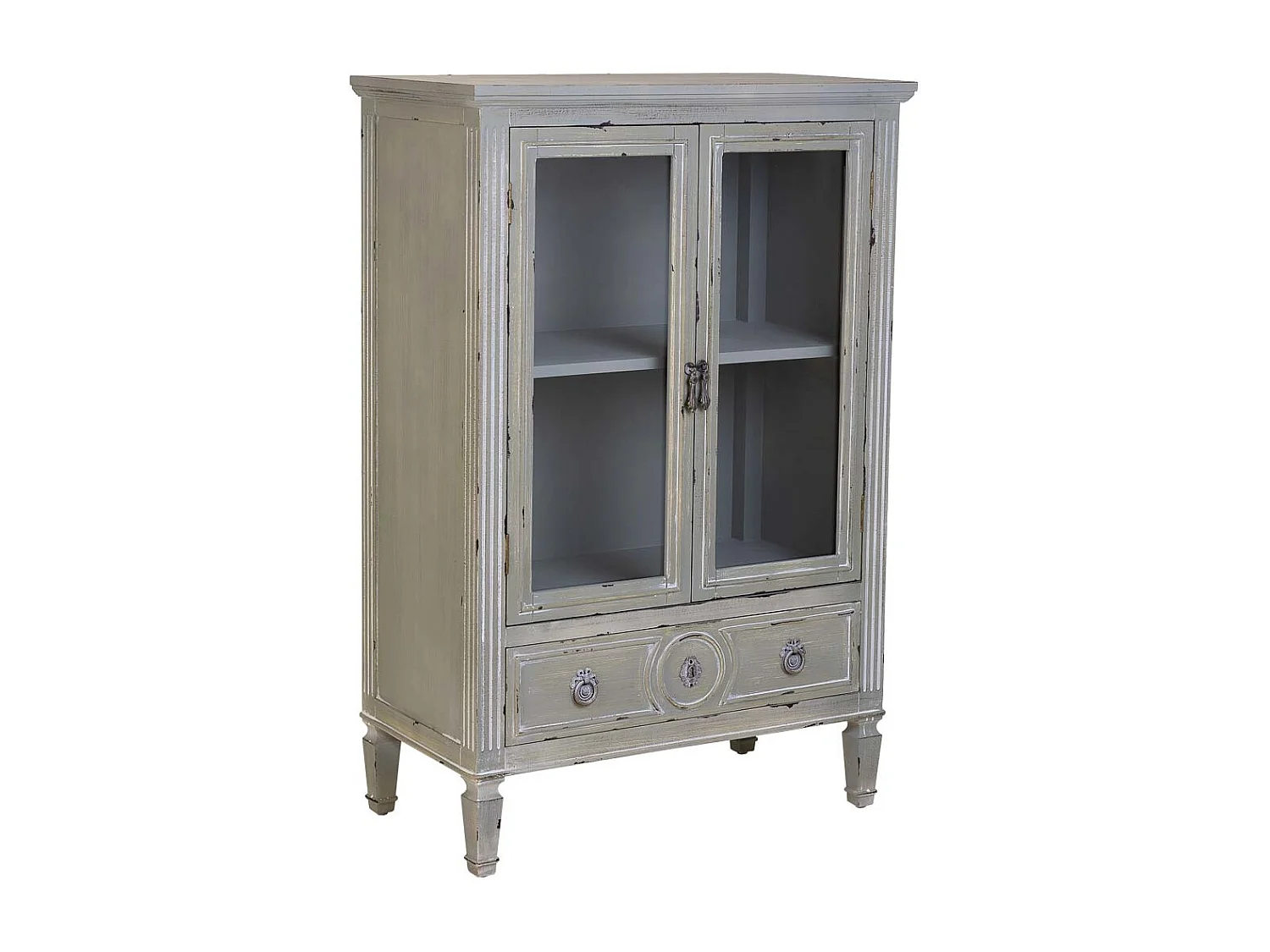 Vitrina de madera con un cajón gris 80x42x120h cm