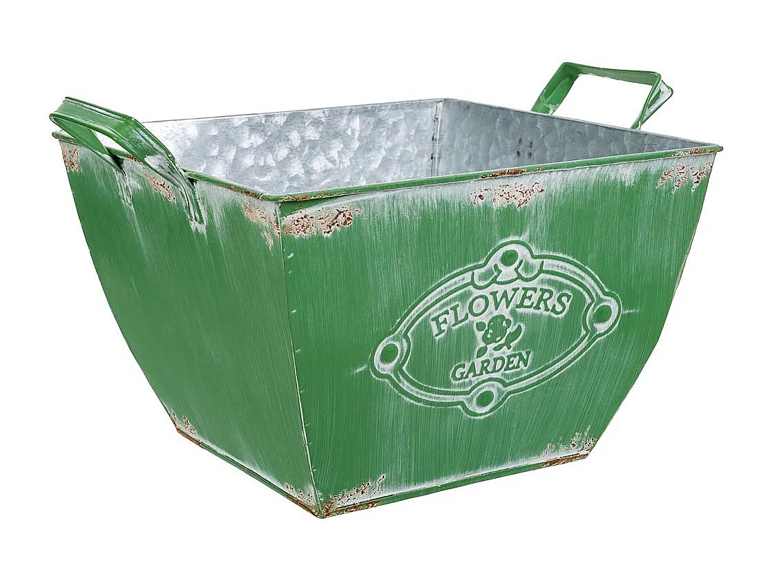 Fioriera in metallo verde 29,5/24x24x16,5/19h b:15,5x15,5