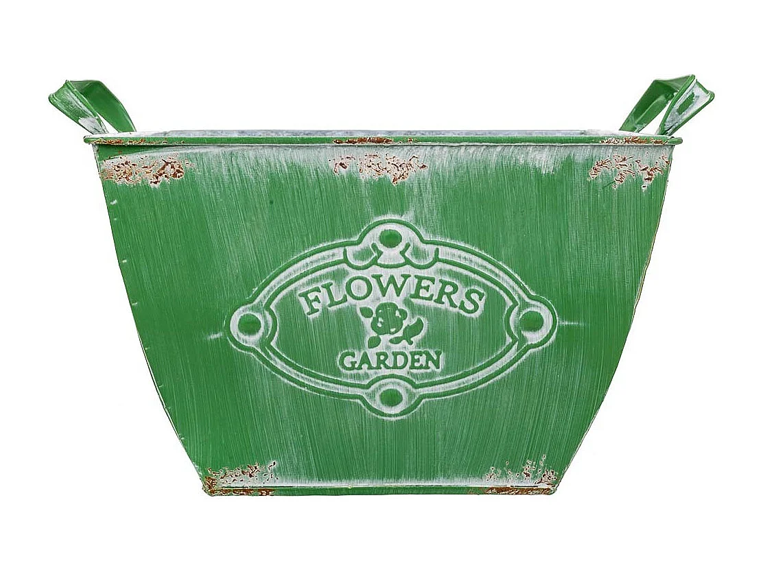 Fioriera in metallo verde 29,5/24x24x16,5/19h b:15,5x15,5