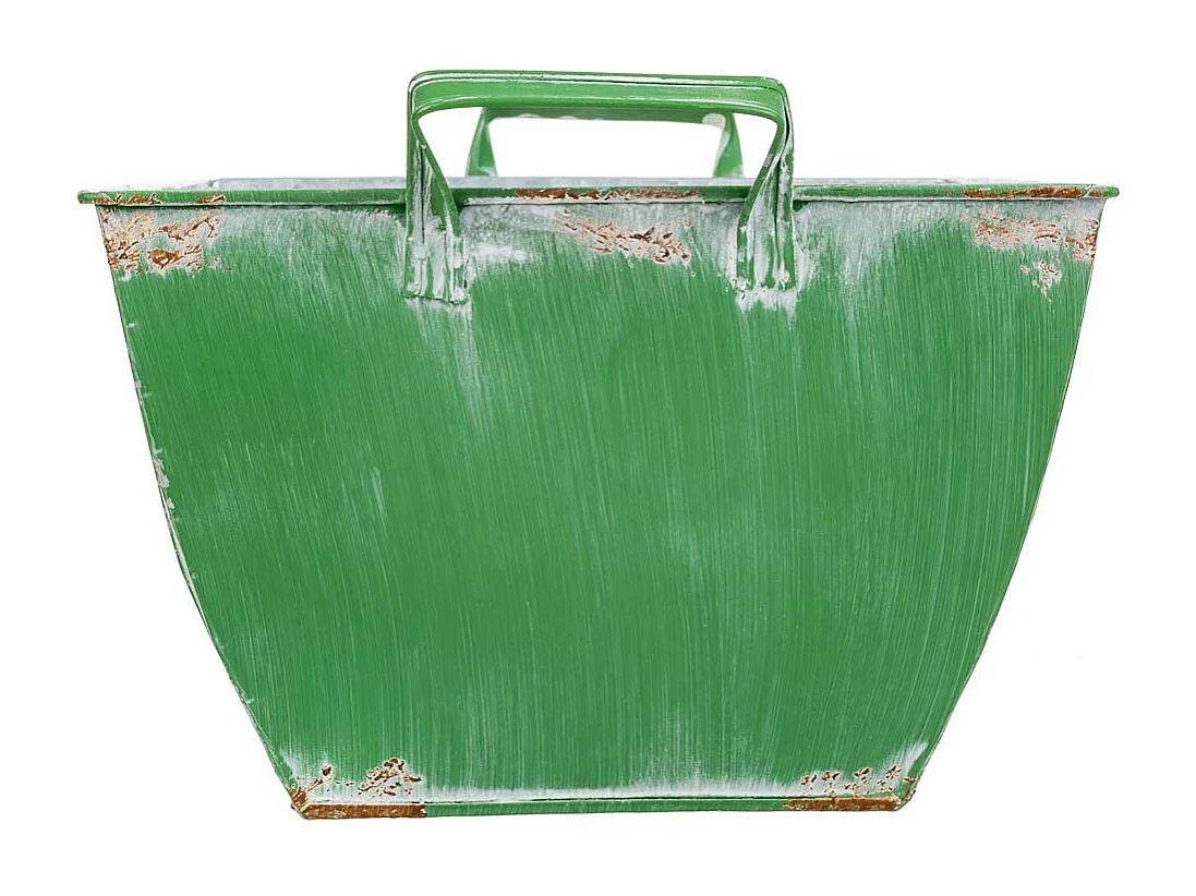 Fioriera in metallo verde 29,5/24x24x16,5/19h b:15,5x15,5