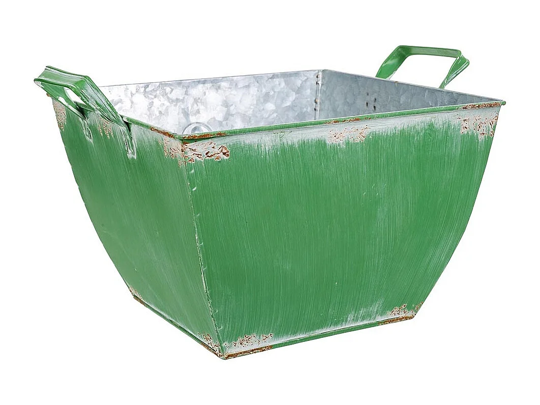 Macetero de metal verde 29.5/24x24x16.5/19 b:15.5x15.5