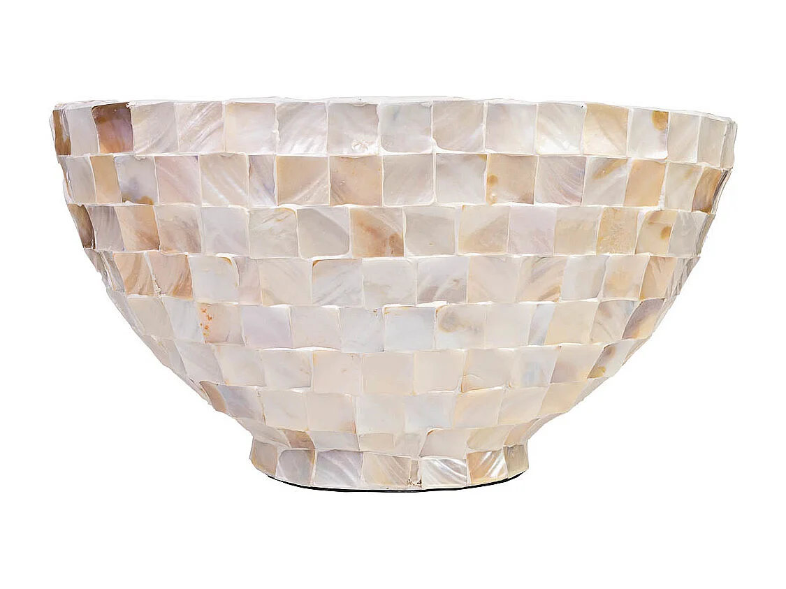 Floreira em madeira e madrepérola bege 62x29x33h cm