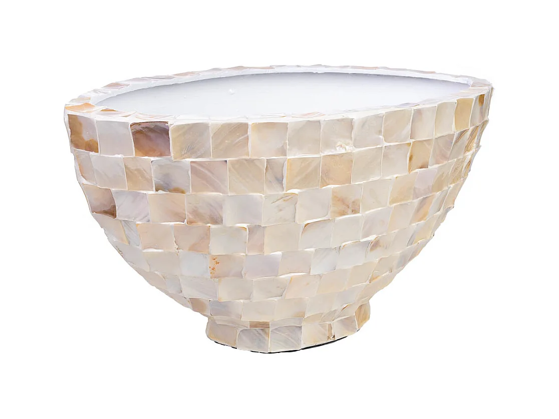 Jardinière en bois et nacre beige 62x29x33h cm