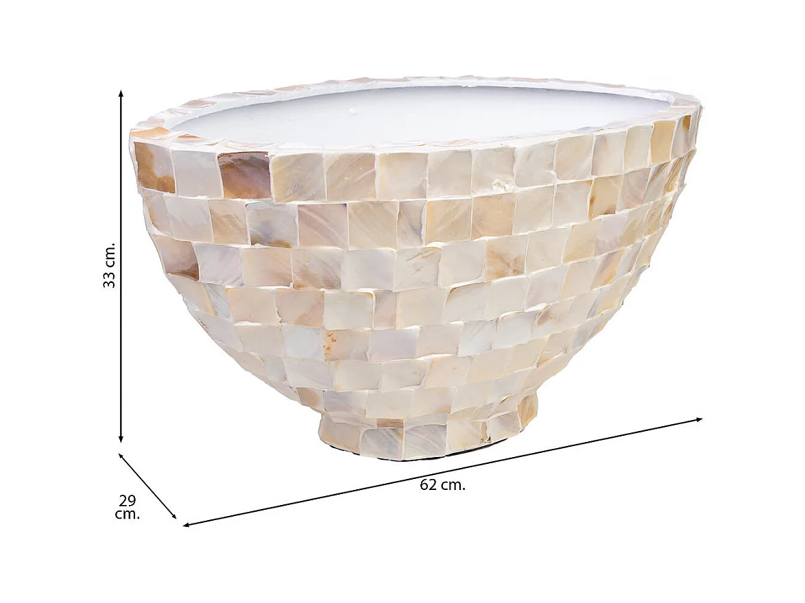 Jardinière en bois et nacre beige 62x29x33h cm