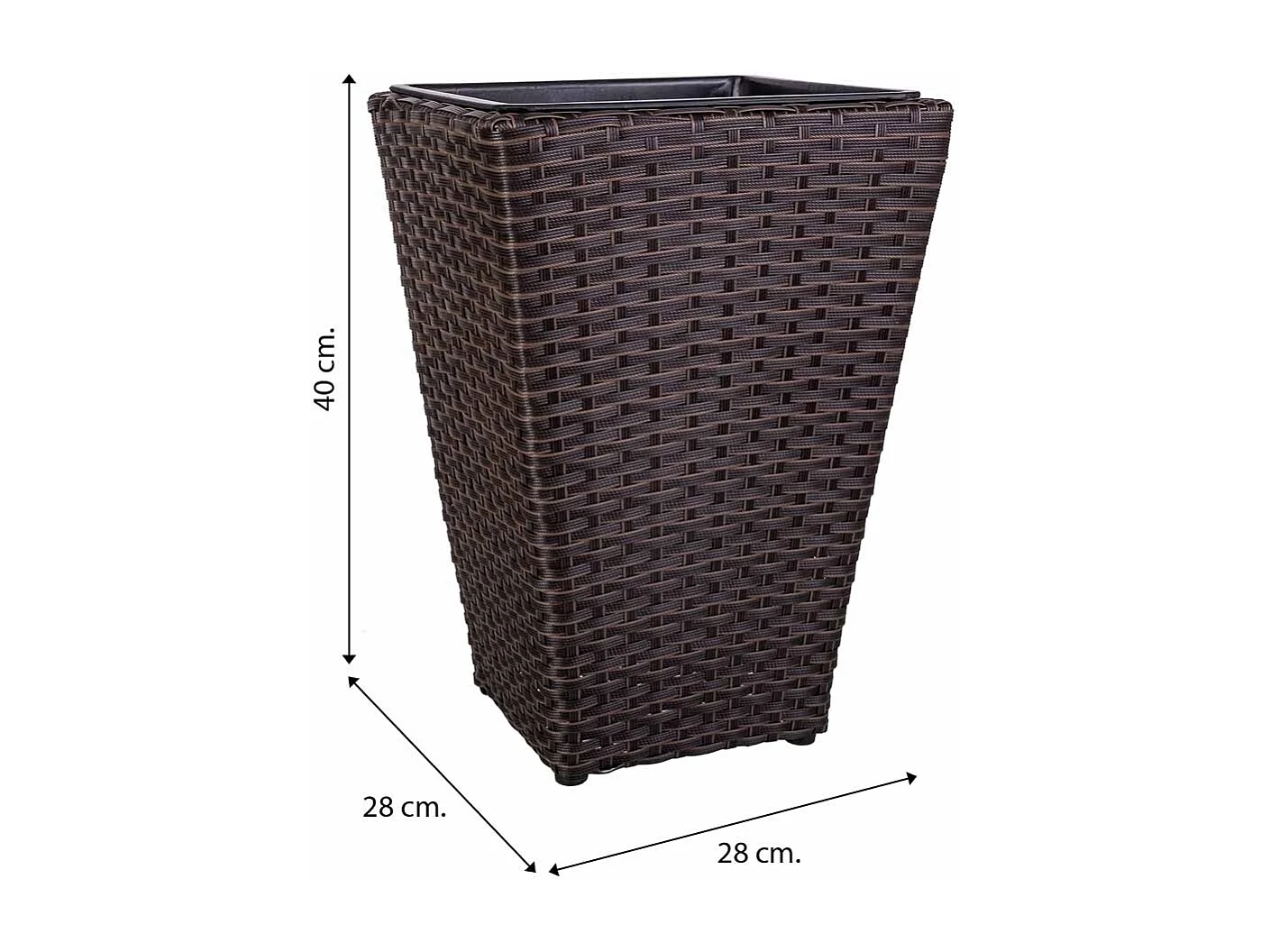 Macetero de poliratán marrón 28x28x40