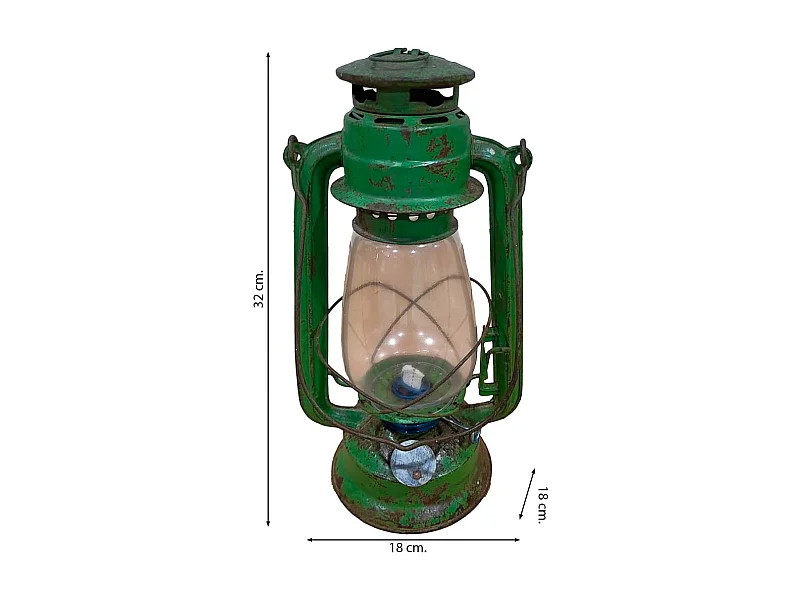 Farol de metal artesanal verde 18x18x32