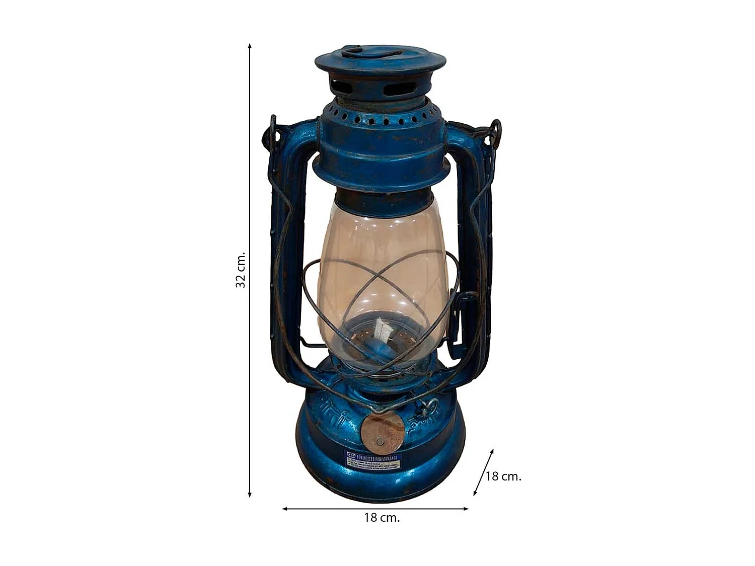 Lanterna de metal azul artesanal 18x18x32