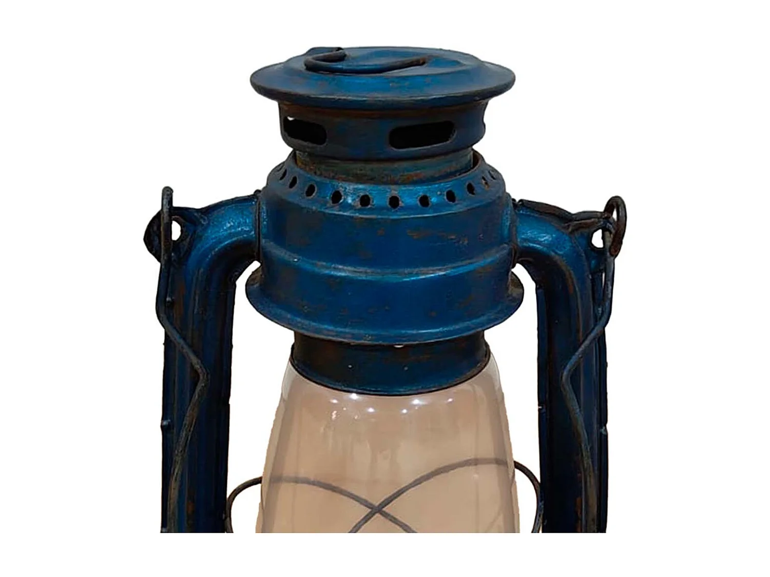 Lanterne artisanale en métal bleu 18x18x32