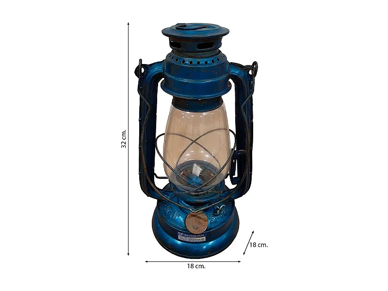 Lanterna de metal azul artesanal 18x18x32