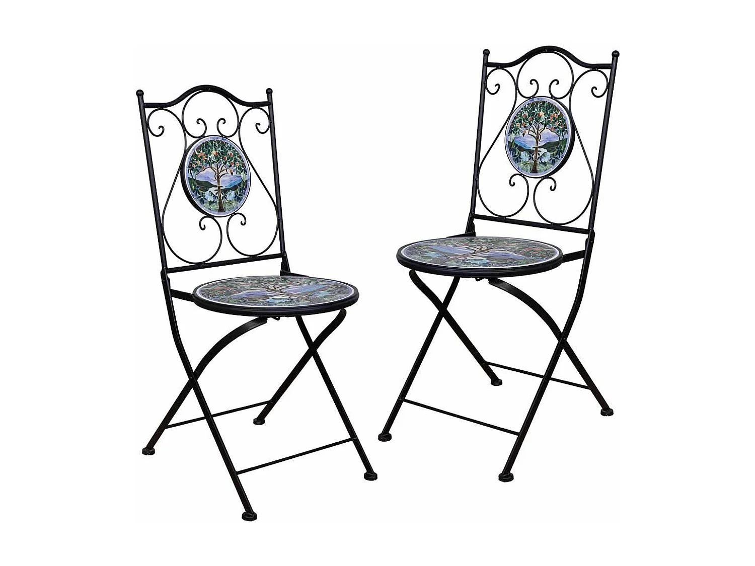 Duas cadeiras de ferro e mosaico pretas 38x38x90