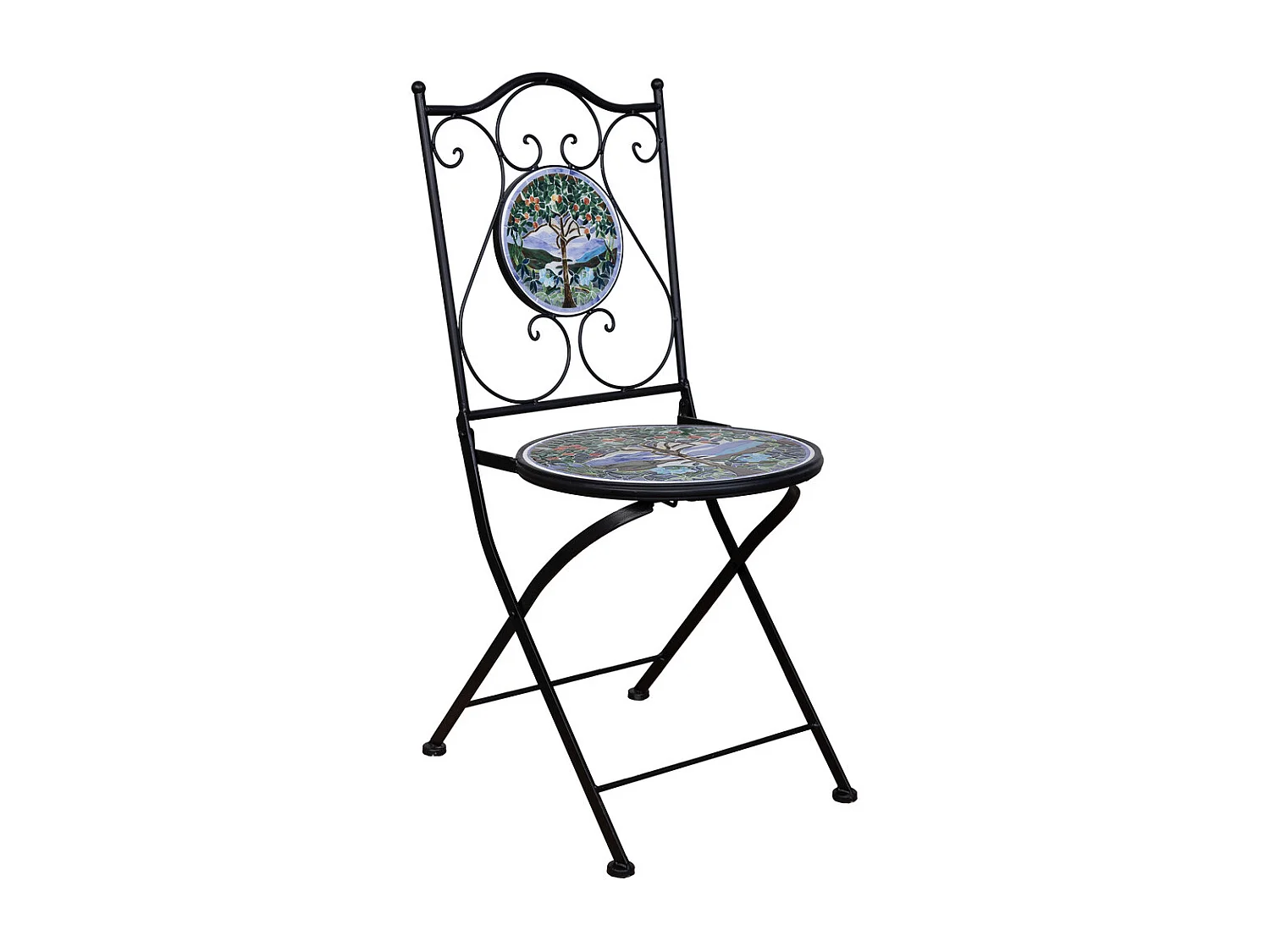 Duas cadeiras de ferro e mosaico pretas 38x38x90