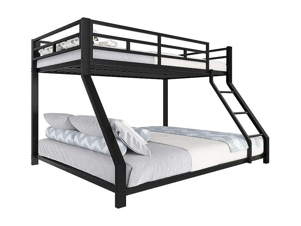 Lit superposé 90x200 + 140x200 cm - avec barrières - avec échelle de sécurité - métal - noir (sans matelas)