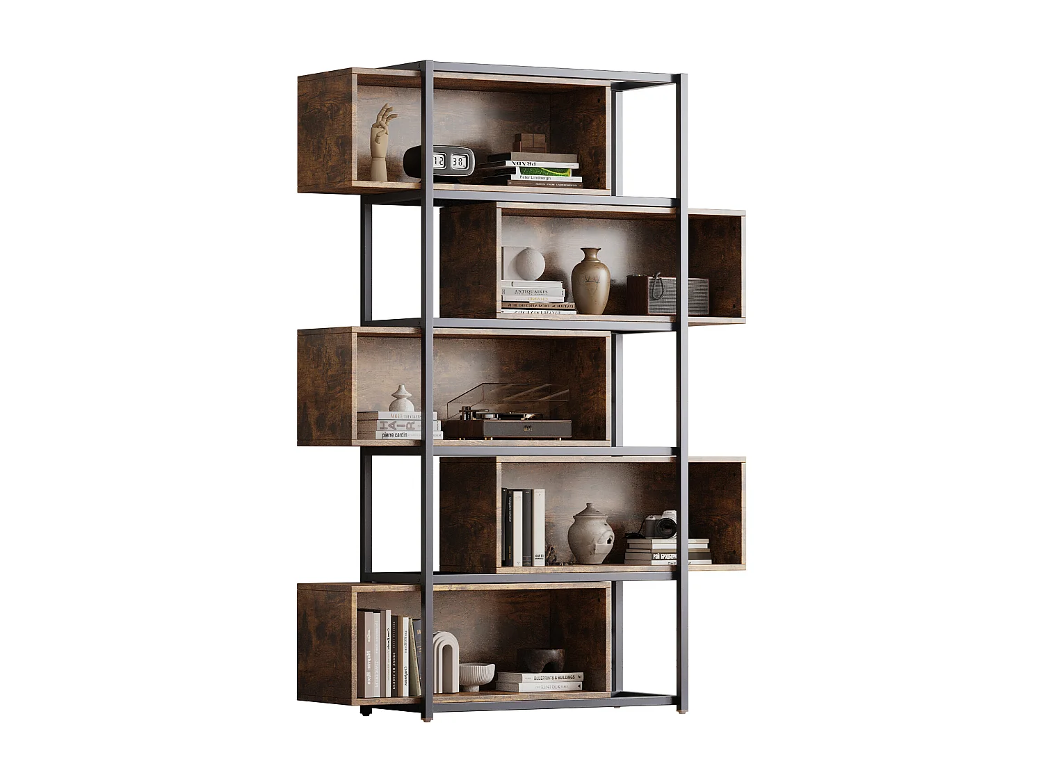 Estante de 5 andares com prateleiras - 121 x 35 x 176 cm - Castanho