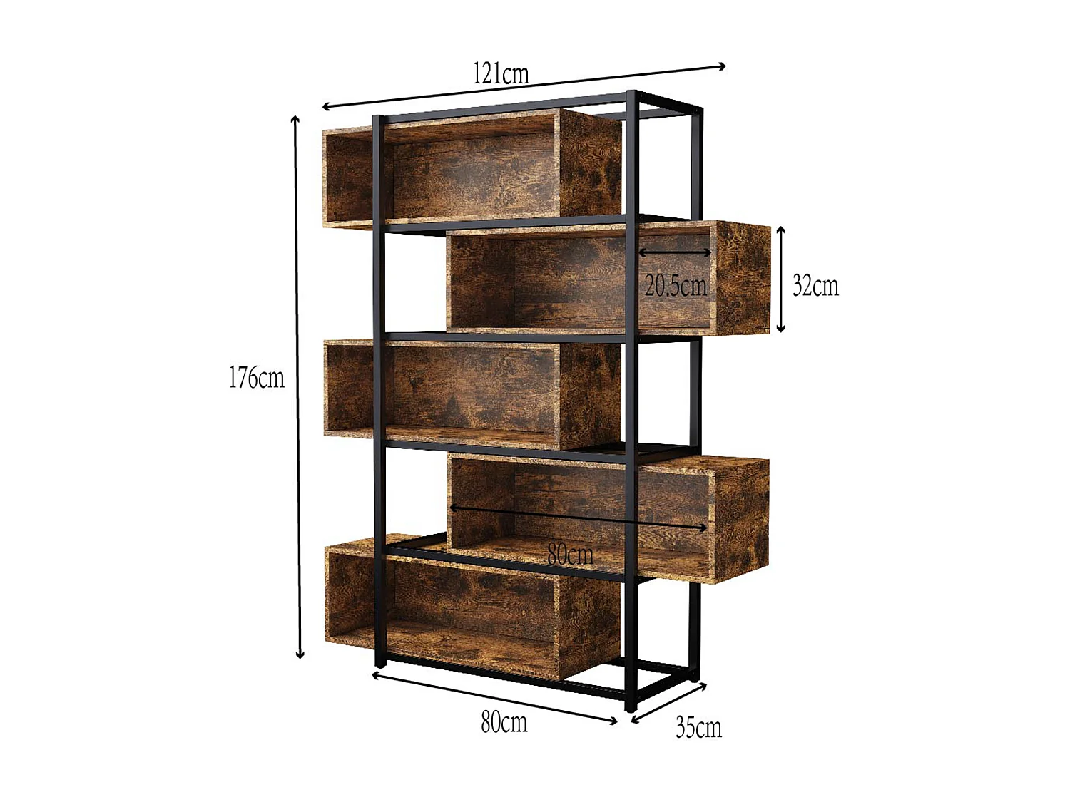 Estante de 5 andares com prateleiras - 121 x 35 x 176 cm - Castanho