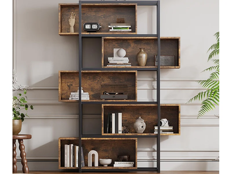 Boekenkast met 5 niveaus en planken - 121 x 35 x 176 cm - Bruin