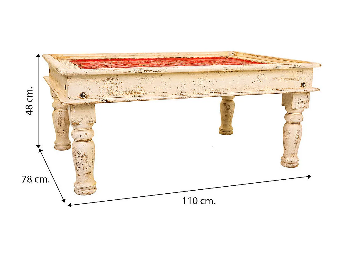 Tavolino da caffè in legno finitura artigianale 110x78x48h cm