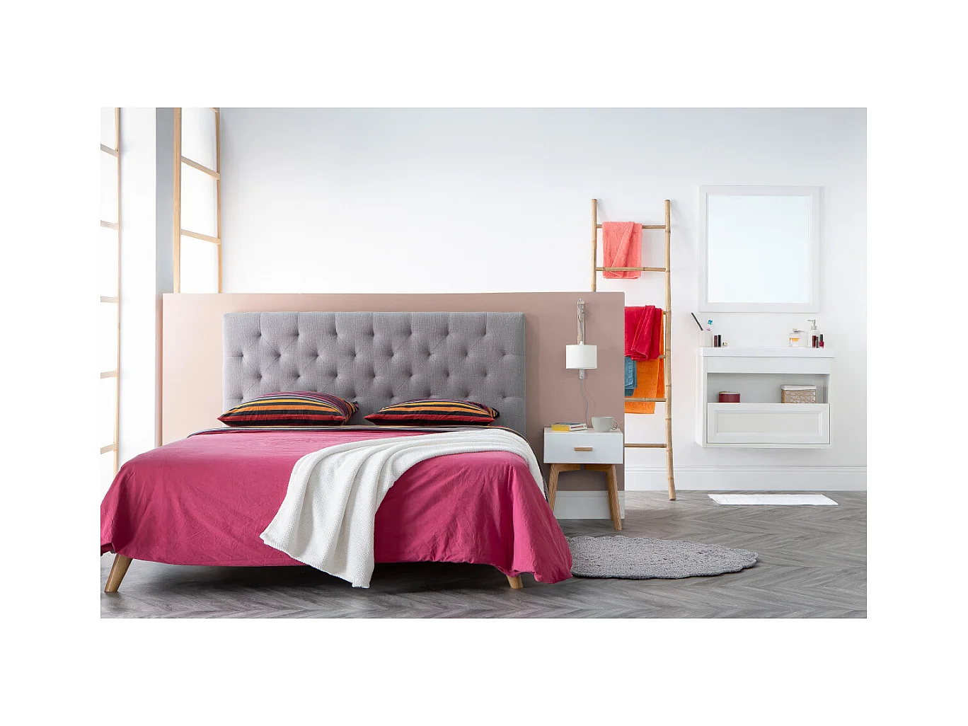 Tête de lit capitonnée en tissu gris foncé L160 cm ENGUERRAND