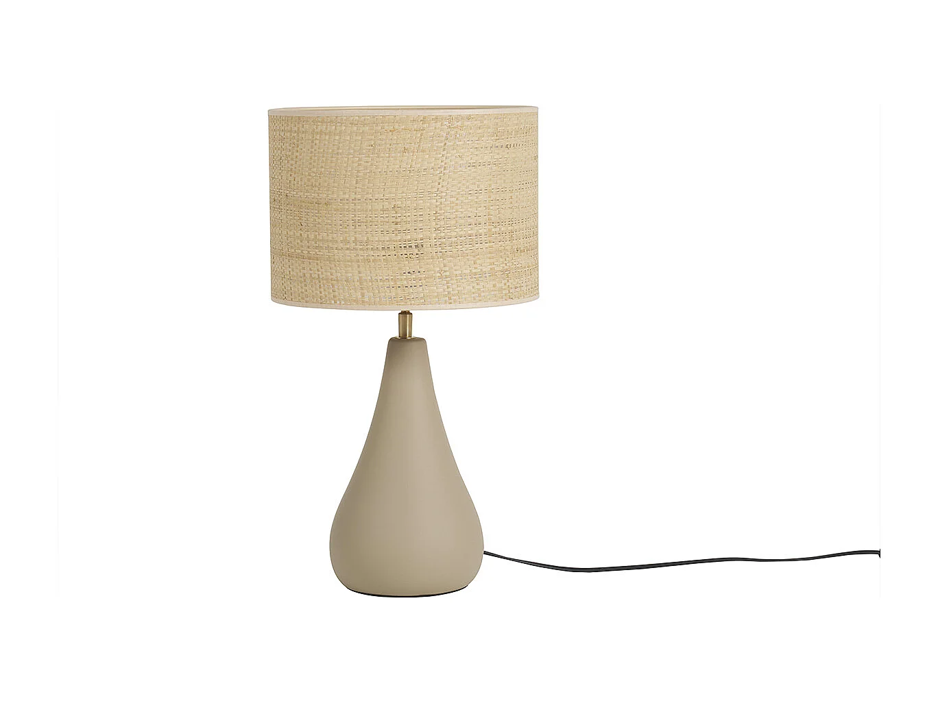 Tischleuchte aus emaillierter Keramik in Taupe mit Lampenschirm aus Bast H49 cm PYRUS