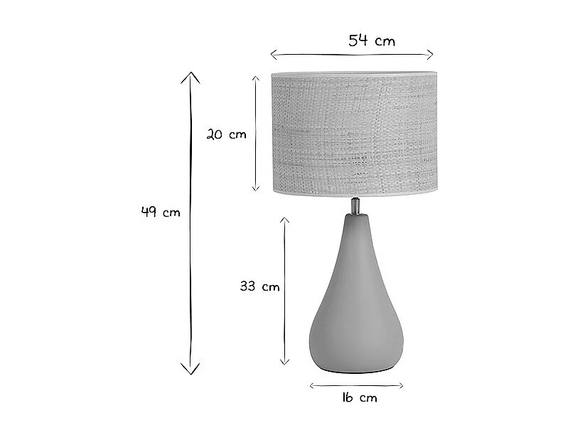 Tischleuchte aus emaillierter Keramik in Taupe mit Lampenschirm aus Bast H49 cm PYRUS