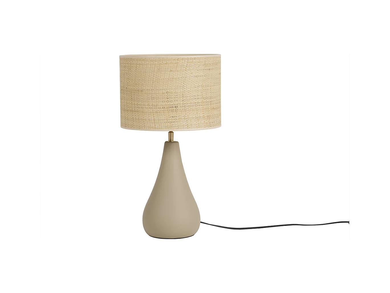 Lampe à poser taupe en céramique mate et abat-jour en raphia H49 cm PYRUS
