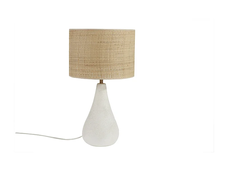 Lámpara de mesa blanca de cerámica efecto piedra con pantalla de rafia 49 cm PYRUS