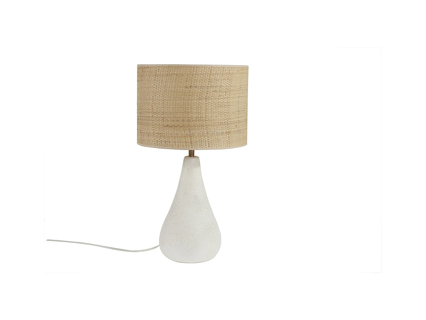Lámpara de mesa blanca de cerámica efecto piedra con pantalla de rafia 49 cm PYRUS