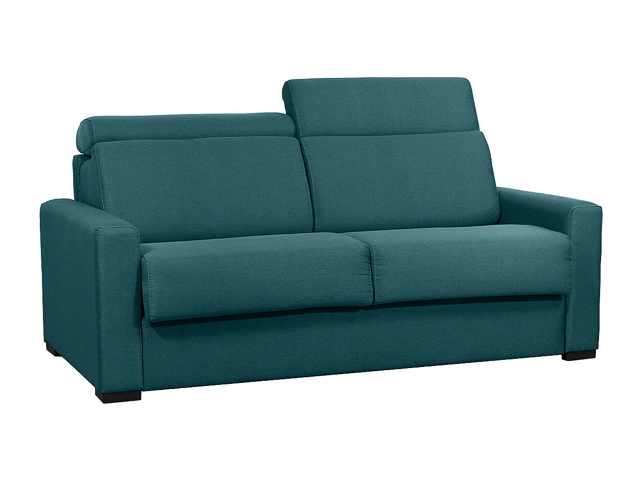 Sofá cama azul petróleo con colchón de 18 cm y reposacabezas ajustables NORO