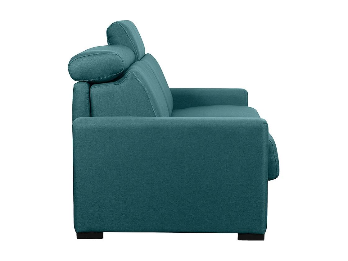 Sofá cama azul petróleo con colchón de 18 cm y reposacabezas ajustables NORO