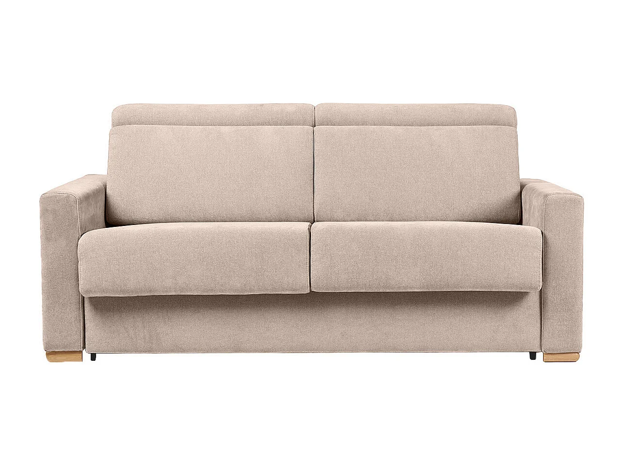Sofá cama convertible de 3 plazas en tela de efecto terciopelo beige con reposacabezas ajustables y colchón de 18 cm NORO