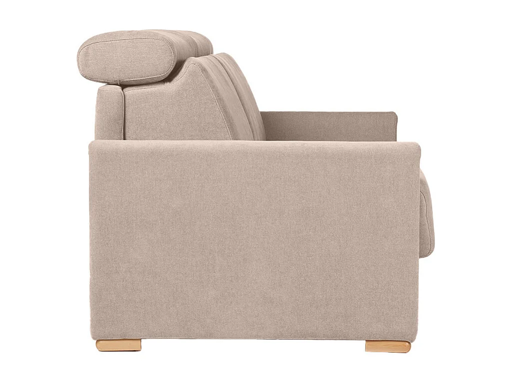 Sofá cama convertible de 3 plazas en tela de efecto terciopelo beige con reposacabezas ajustables y colchón de 18 cm NORO
