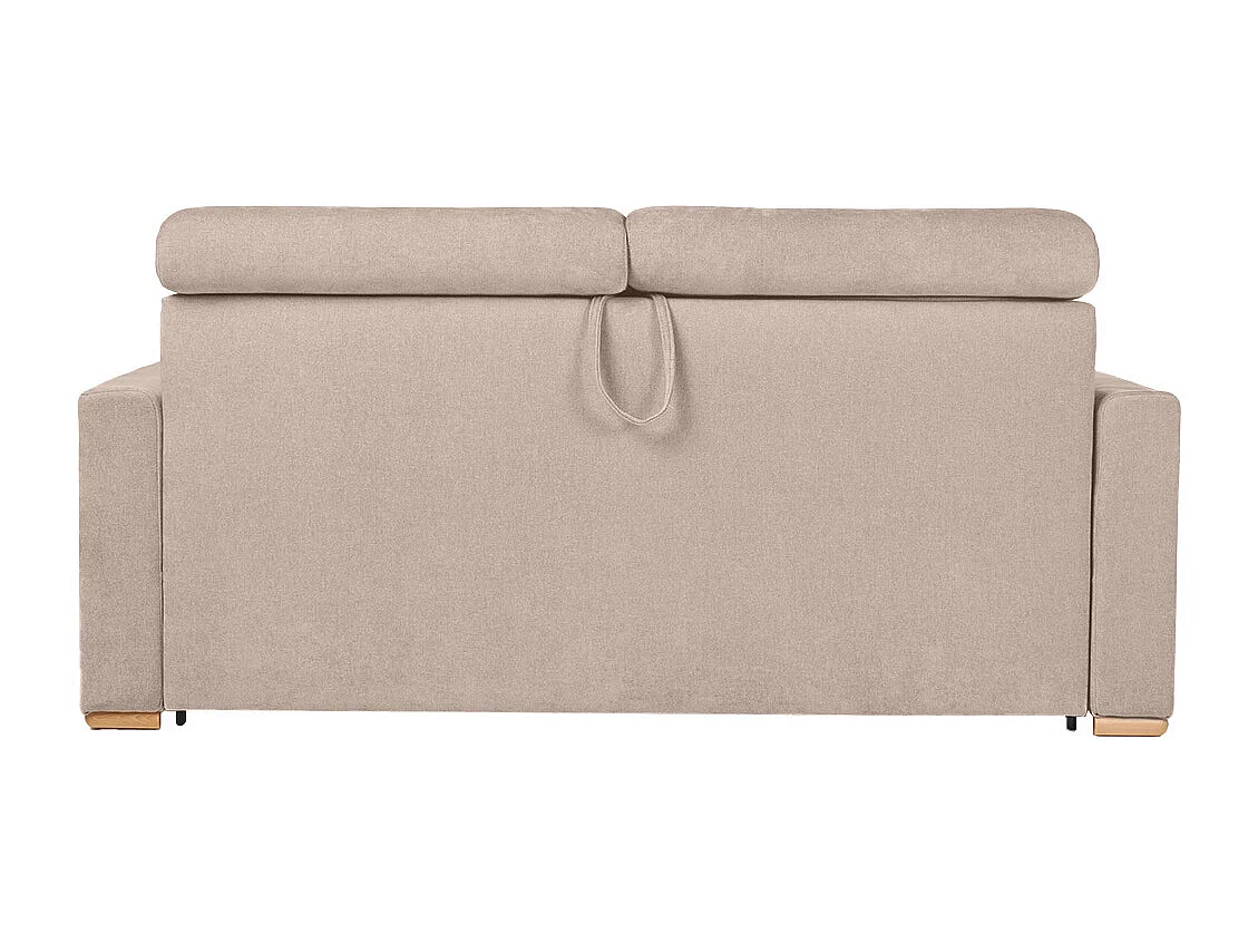 Sofá cama convertible de 3 plazas en tela de efecto terciopelo beige con reposacabezas ajustables y colchón de 18 cm NORO