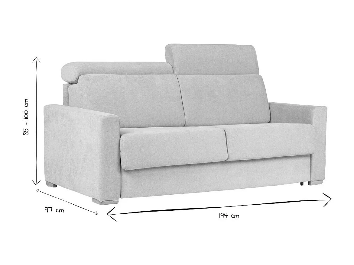 Sofá cama convertible de 3 plazas en tela de efecto terciopelo beige con reposacabezas ajustables y colchón de 18 cm NORO
