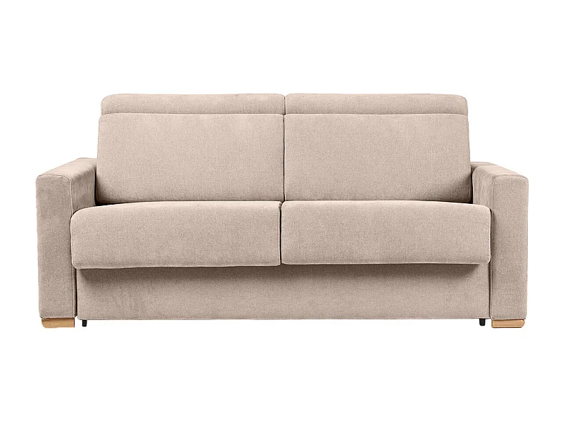 Sofá cama convertible de 3 plazas en tela de efecto terciopelo beige con reposacabezas ajustables y colchón de 18 cm NORO