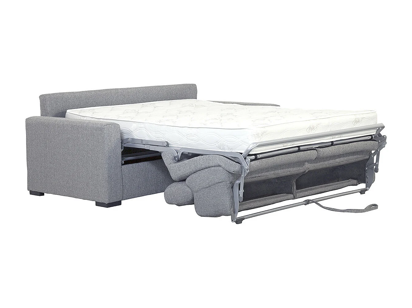 Divano letto grigio chiaro con materasso 18 cm e poggiatesta regolabili NORO