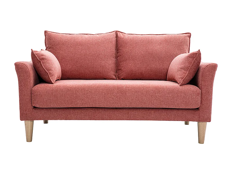 Divano scandinavo 2 posti in tessuto effetto velluto testurizzato color terracotta e legno chiaro KATE