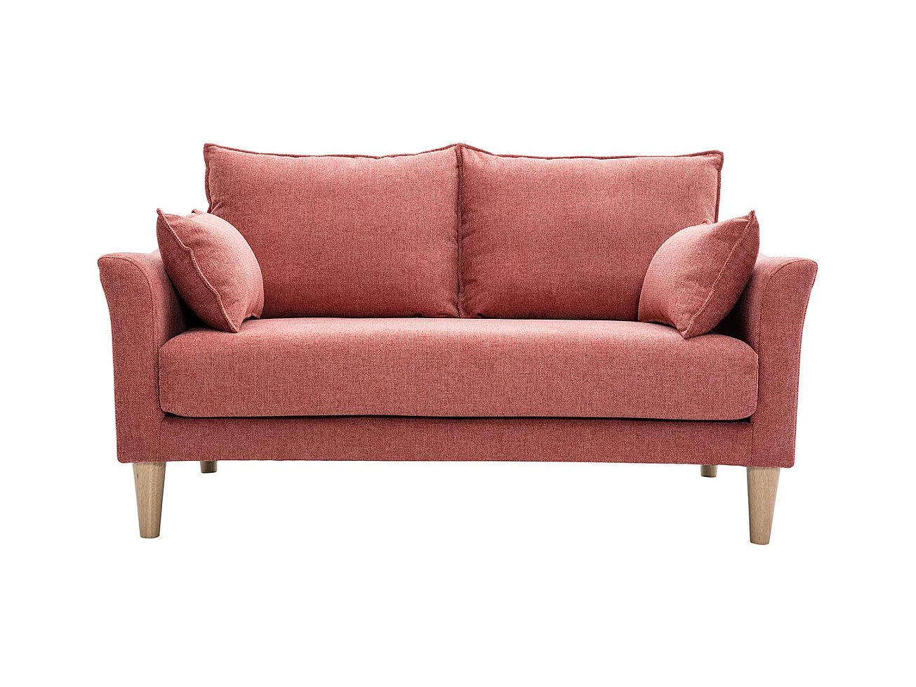 Canapé scandinave 2 places en tissu effet velours texturé terracotta et bois clair KATE