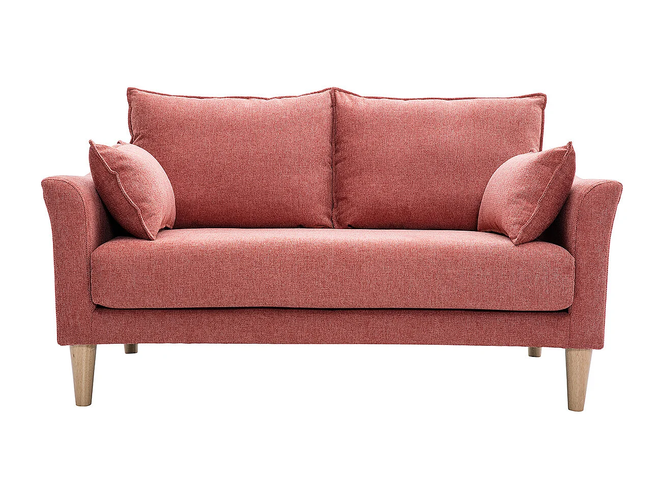 Canapé scandinave 2 places en tissu effet velours texturé terracotta et bois clair KATE