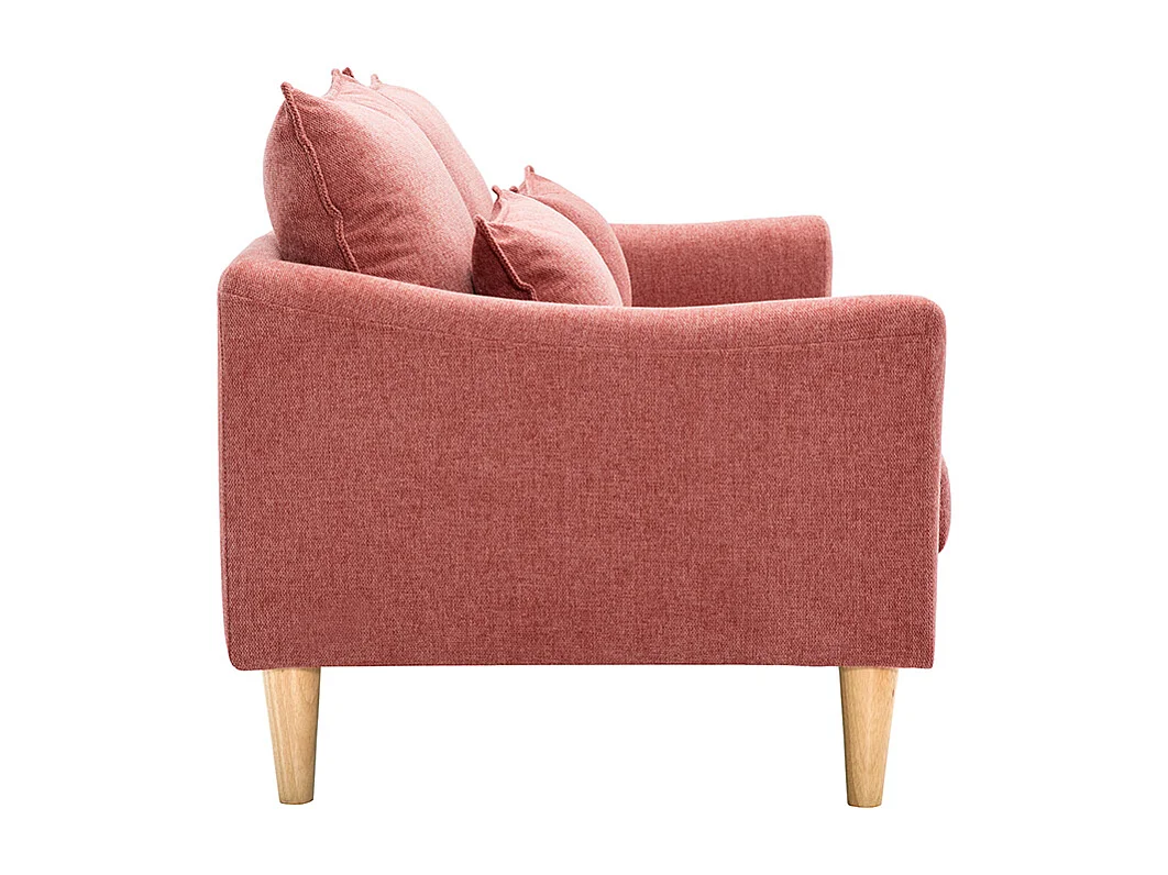Canapé scandinave 2 places en tissu effet velours texturé terracotta et bois clair KATE