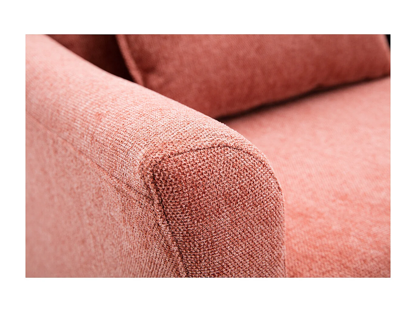 Canapé scandinave 2 places en tissu effet velours texturé terracotta et bois clair KATE