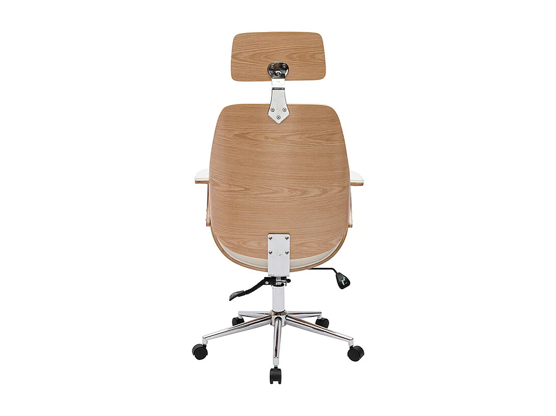 Fauteuil de bureau de direction design blanc, bois clair et acier chromé MUSK