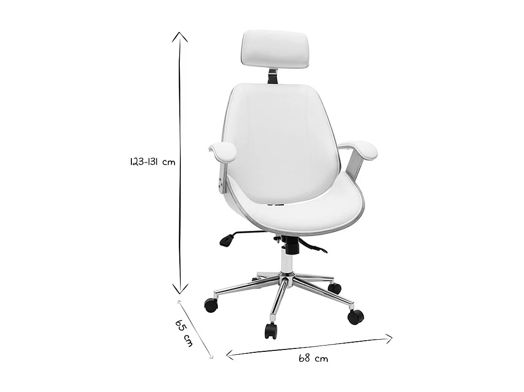 Fauteuil de bureau de direction design blanc, bois clair et acier chromé MUSK