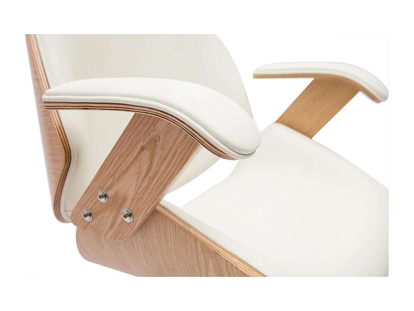 Design-Bürostuhl in Weiß mit hellem Holz und verchromtem Stahl MUSK