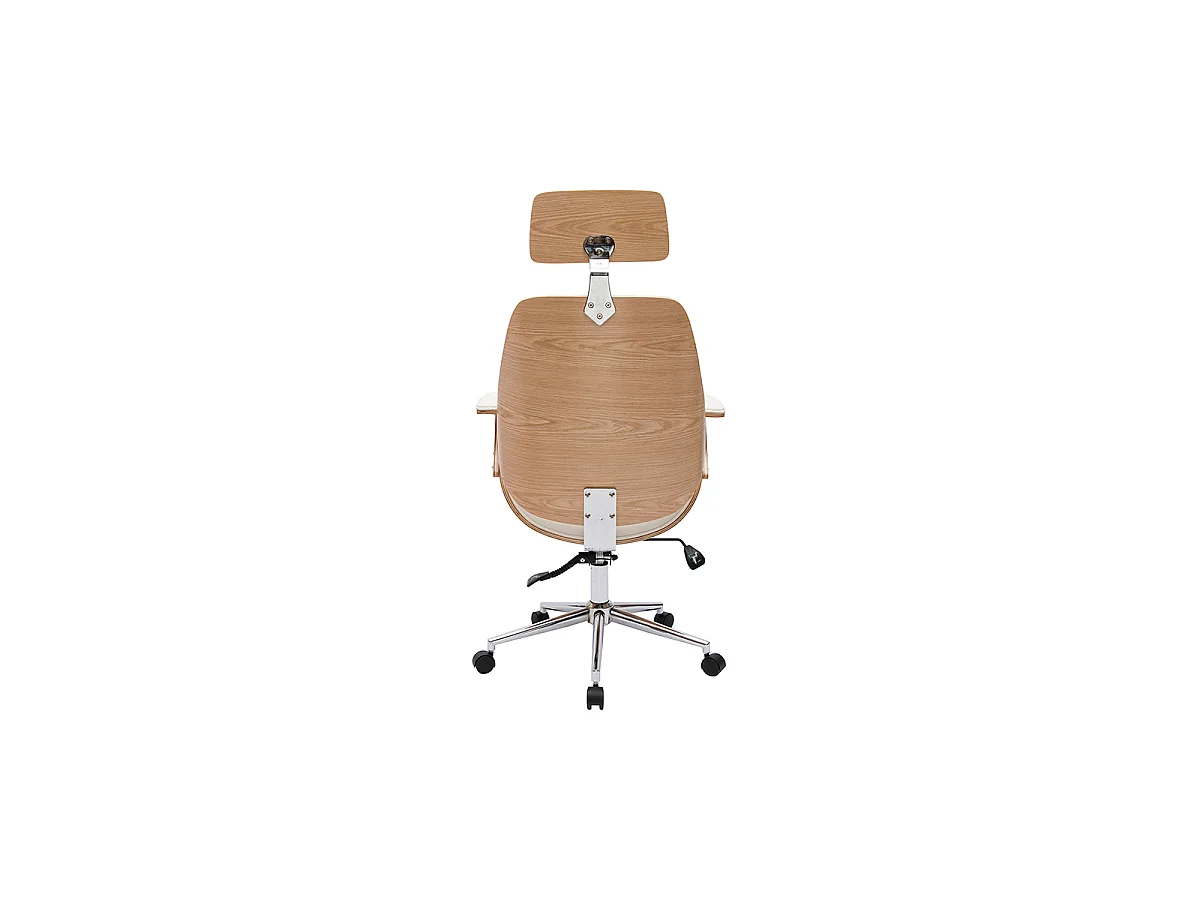 Sillón de oficina de dirección de diseño blanco, madera clara y acero cromado MUSK