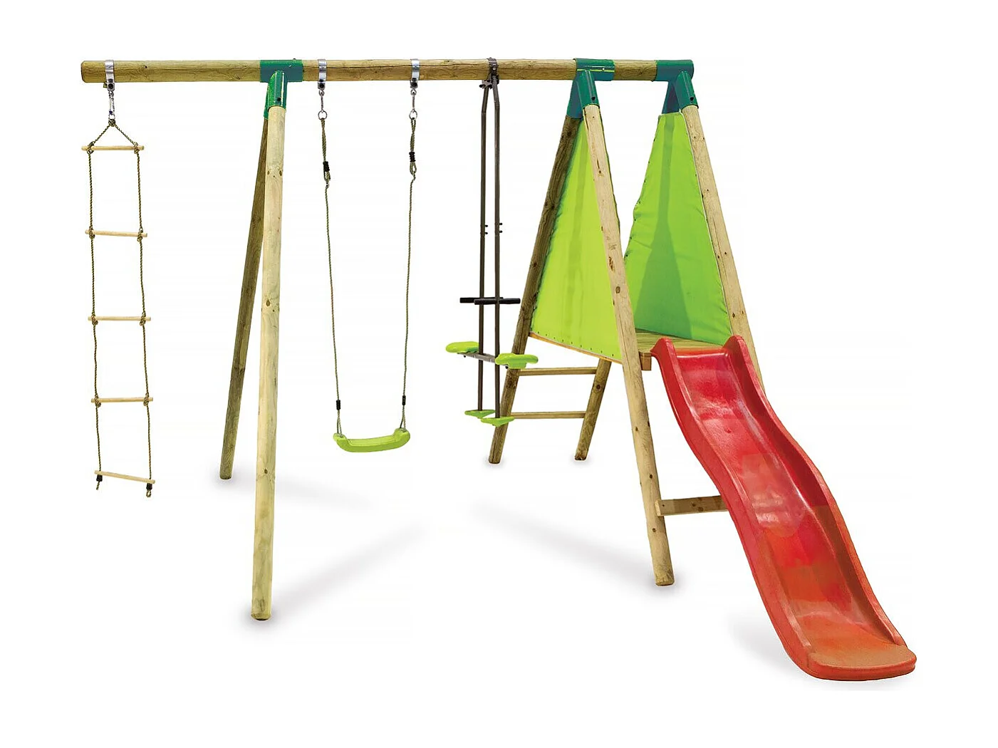 Portique Bois "Kida" - Avec 1 Toboggan - 1 Balançoire - 1 Face à face - 1 Nacelle.