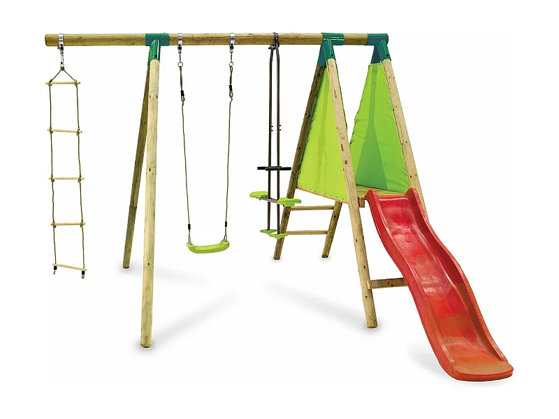 Houten schommel speeltoestel "Kida" - met 1 glijbaan - 1 schommel - 1 duo schommel - 1 gondel