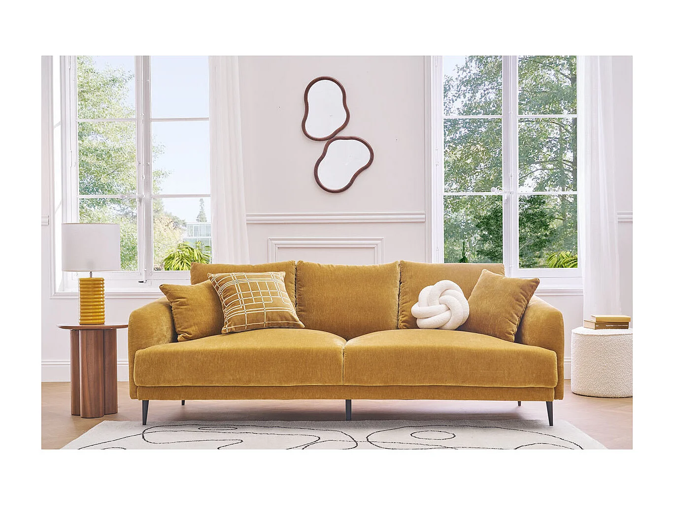 Lampe à poser en céramique émaillée jaune et abat-jour écru H53 cm BERRO