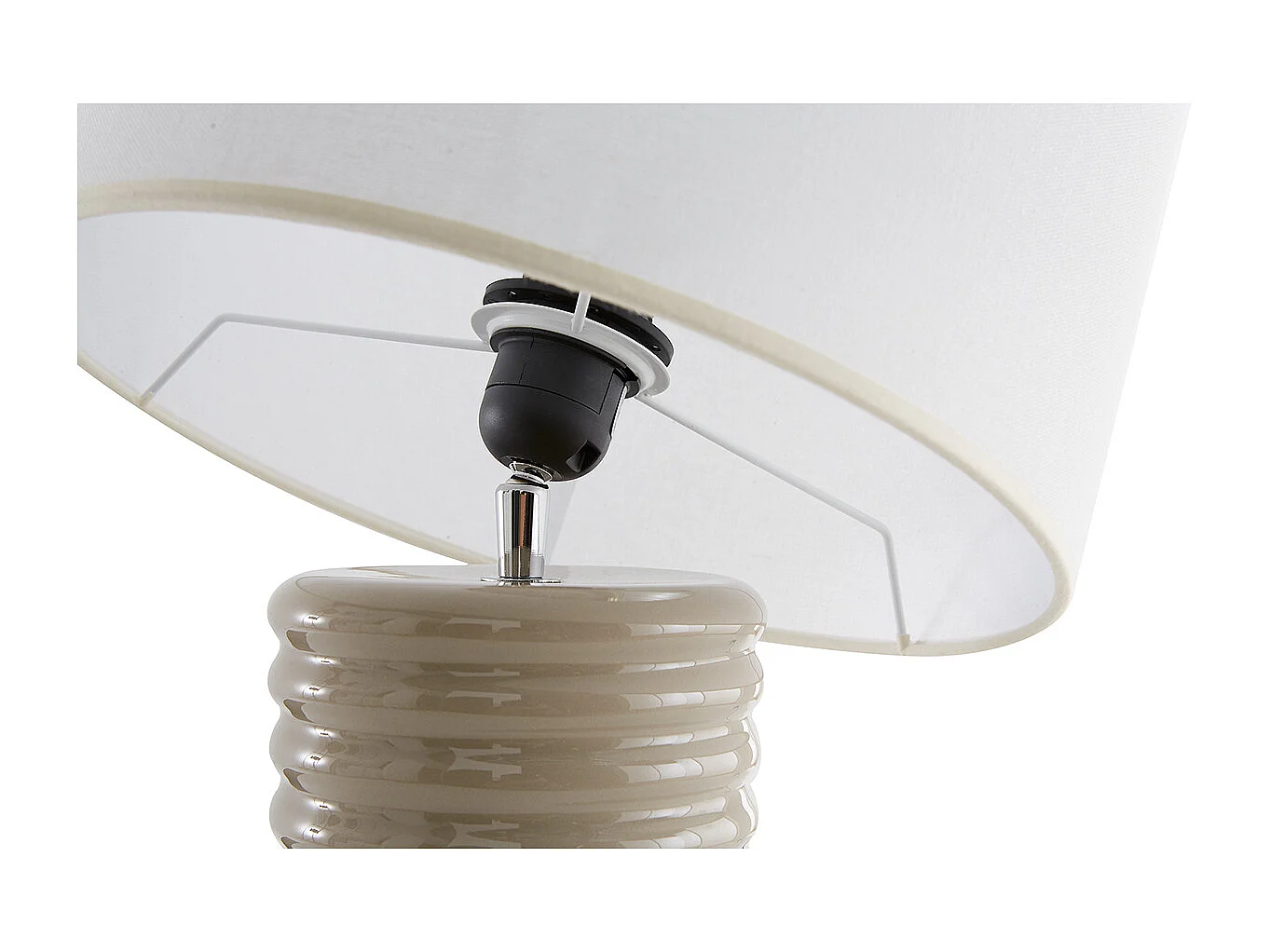 Tischleuchte aus emaillierter Keramik in Beige mit ecrufarbenem Lampenschirm BERRO