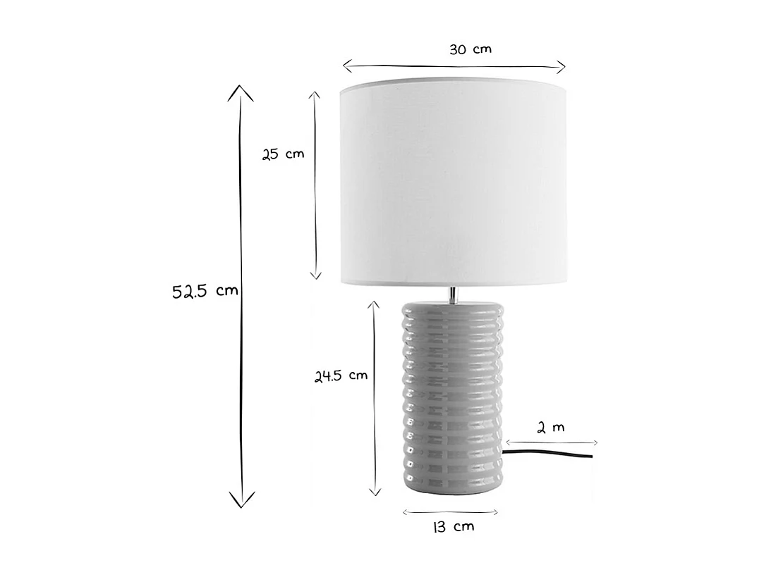 Lámpara de mesa de cerámica esmaltada color topo con pantalla de color crudo BERRO