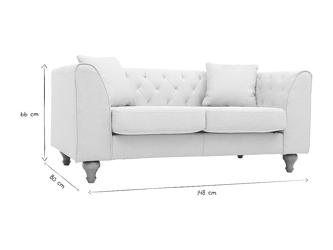 Canapé 2 places capitonné en tissu beige et bois clair MONTAIGNE